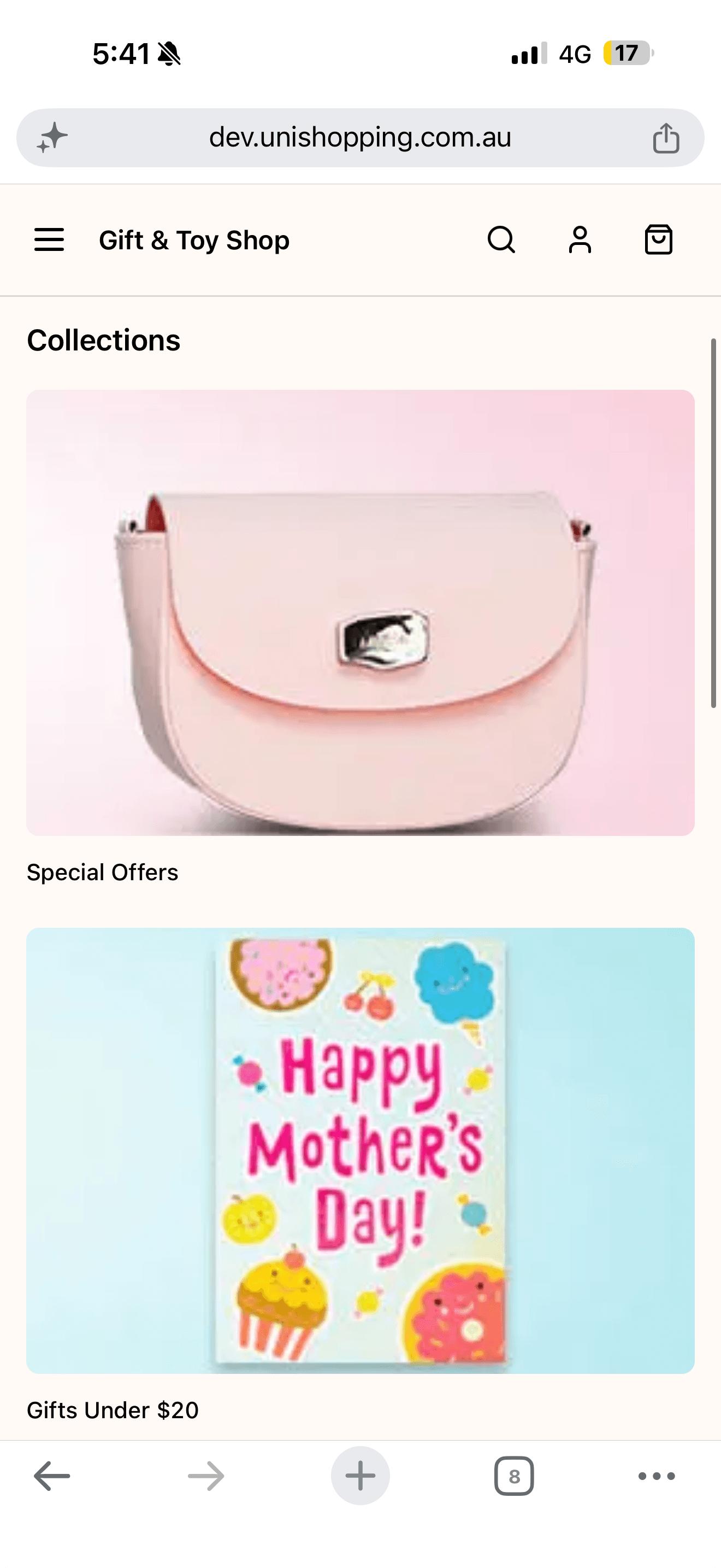 Collections page with Special Offers and Gifts Under $20