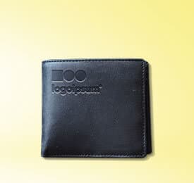 Black Organic Leather Personalized Wallet photographed on a plain background