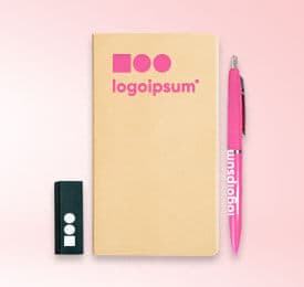 Personalized Office Notebook And Pen photographed on a plain background