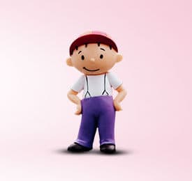 Kid Cartoon Character Toy photographed on a plain background